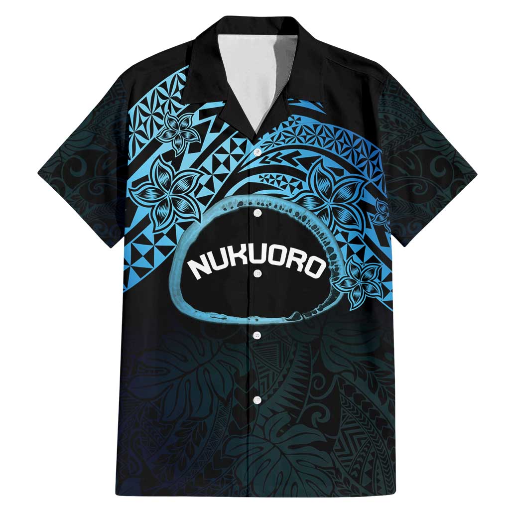 Personalised Pohnpei Nukuoro Micronesia Family Matching Mermaid Dress and Hawaiian Shirt Polynesian Tattoo Curves Blue Version
