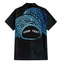 Personalised Pohnpei Nukuoro Micronesia Family Matching Mermaid Dress and Hawaiian Shirt Polynesian Tattoo Curves Blue Version