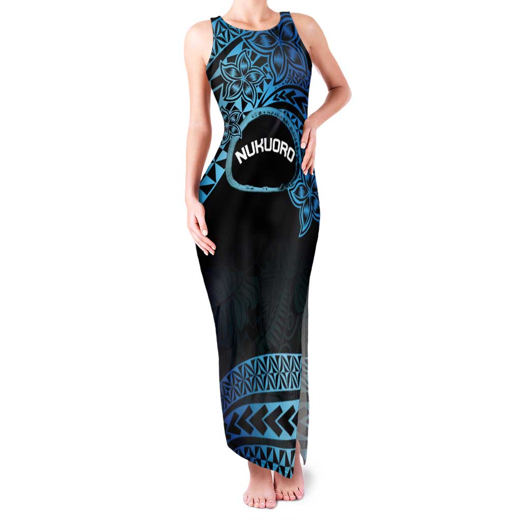 Personalised Pohnpei Nukuoro Micronesia Family Matching Tank Maxi Dress and Hawaiian Shirt Polynesian Tattoo Curves Blue Version