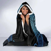 Personalised Pohnpei Nukuoro Micronesia Hooded Blanket Polynesian Tattoo Curves Blue Version