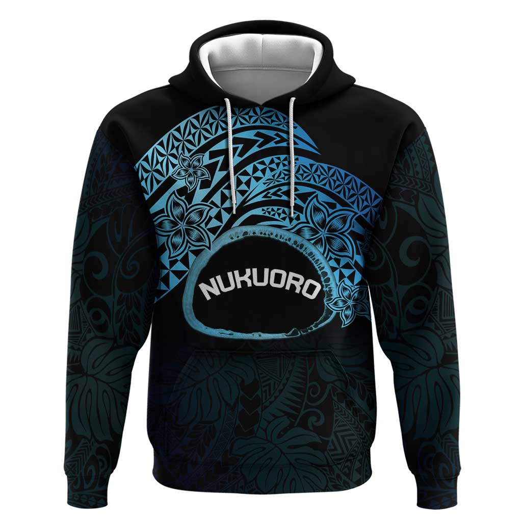 Personalised Pohnpei Nukuoro Micronesia Hoodie Polynesian Tattoo Curves Blue Version