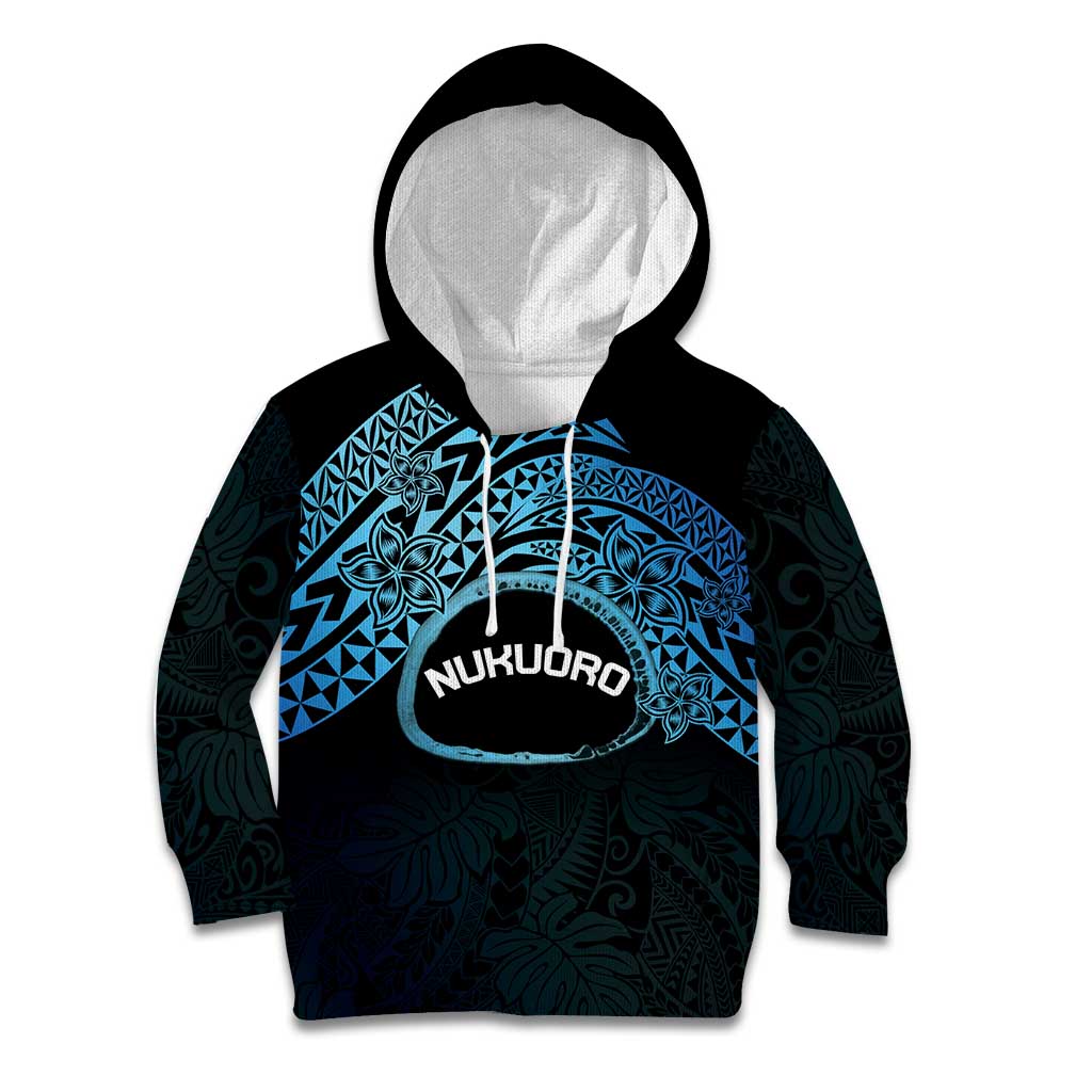 Personalised Pohnpei Nukuoro Micronesia Kid Hoodie Polynesian Tattoo Curves Blue Version