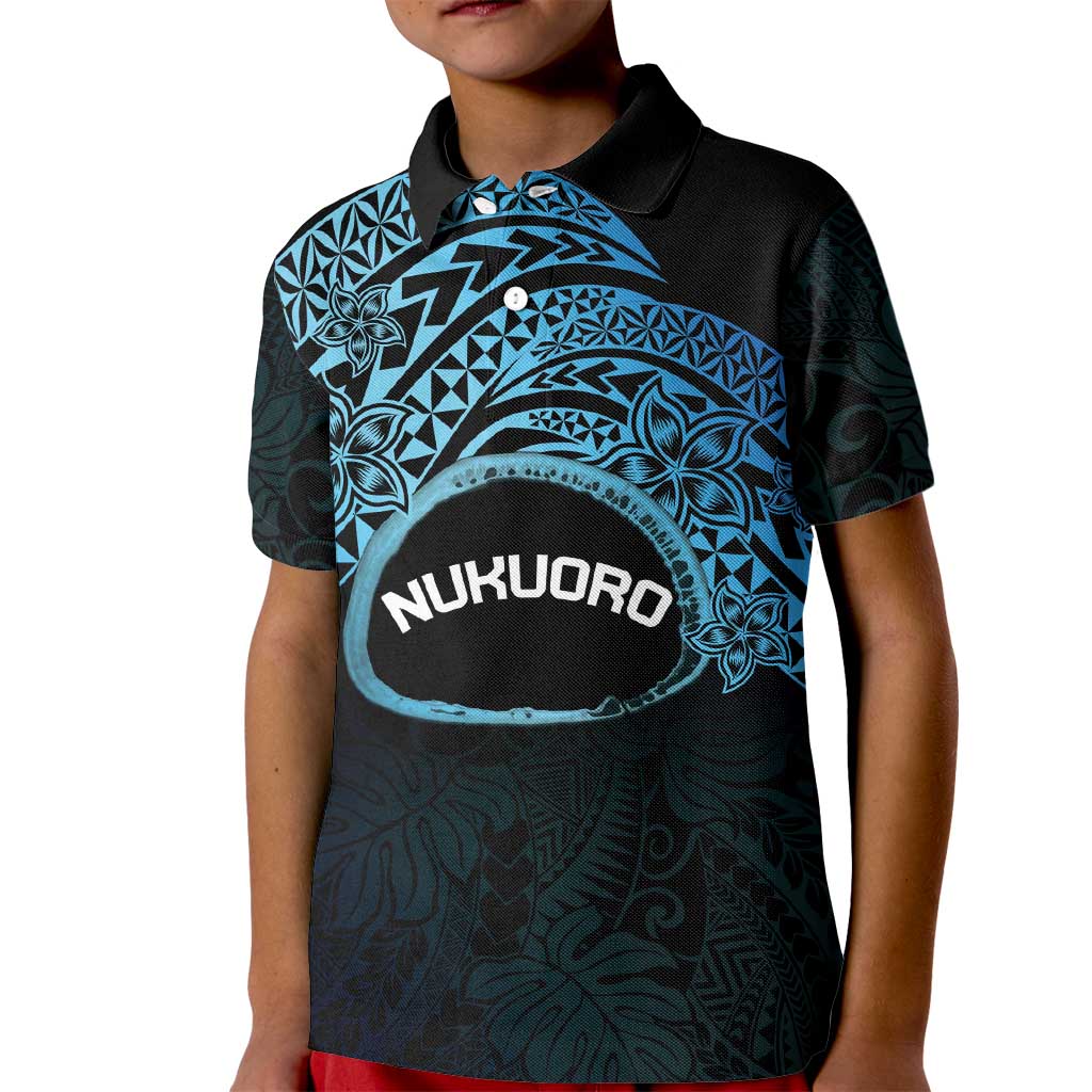 Personalised Pohnpei Nukuoro Micronesia Kid Polo Shirt Polynesian Tattoo Curves Blue Version