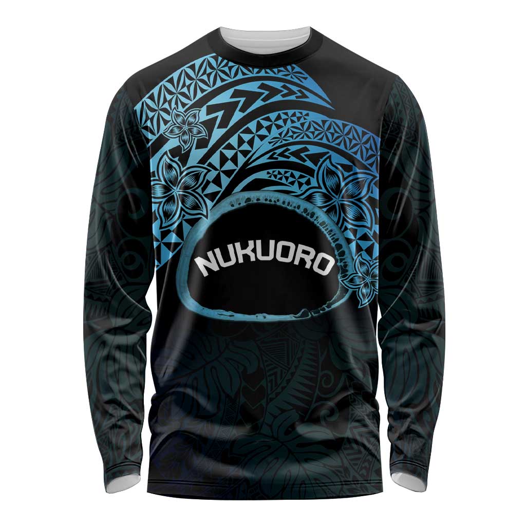 Personalised Pohnpei Nukuoro Micronesia Long Sleeve Shirt Polynesian Tattoo Curves Blue Version