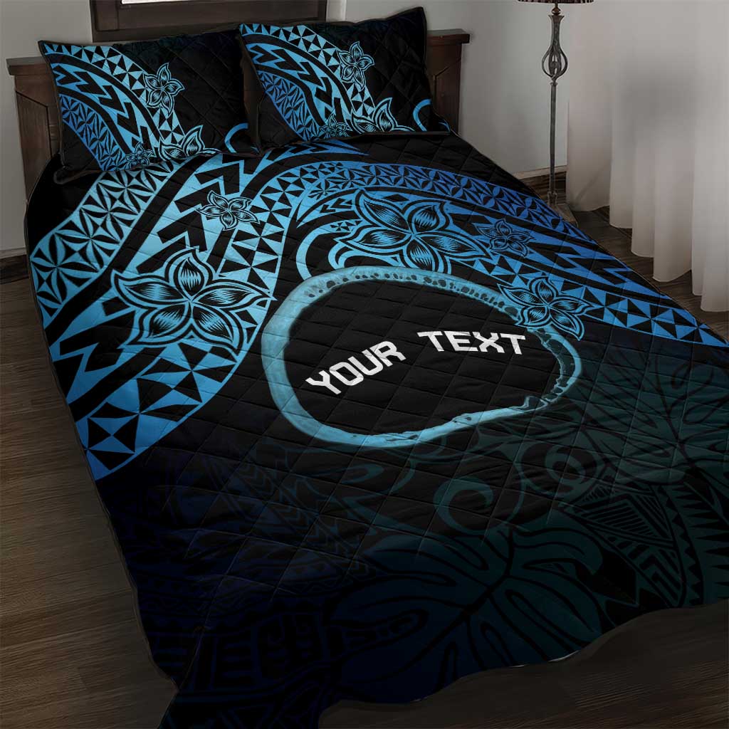 Personalised Pohnpei Nukuoro Micronesia Quilt Bed Set Polynesian Tattoo Curves Blue Version