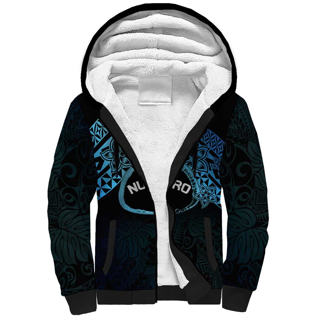 Personalised Pohnpei Nukuoro Micronesia Sherpa Hoodie Polynesian Tattoo Curves Blue Version