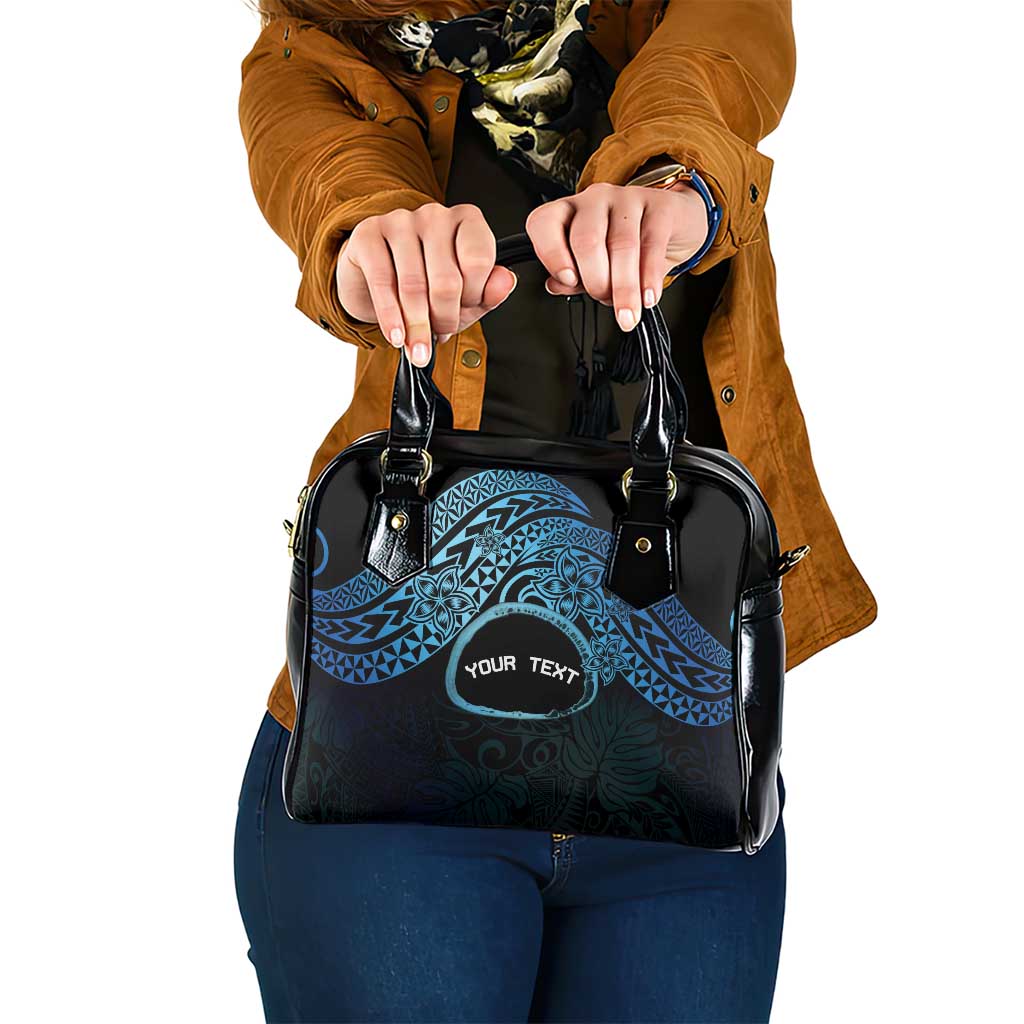 Personalised Pohnpei Nukuoro Micronesia Shoulder Handbag Polynesian Tattoo Curves Blue Version