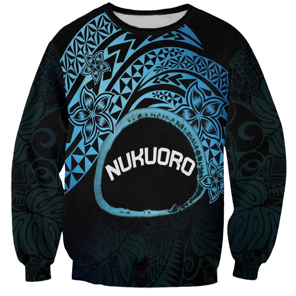 Personalised Pohnpei Nukuoro Micronesia Sweatshirt Polynesian Tattoo Curves Blue Version