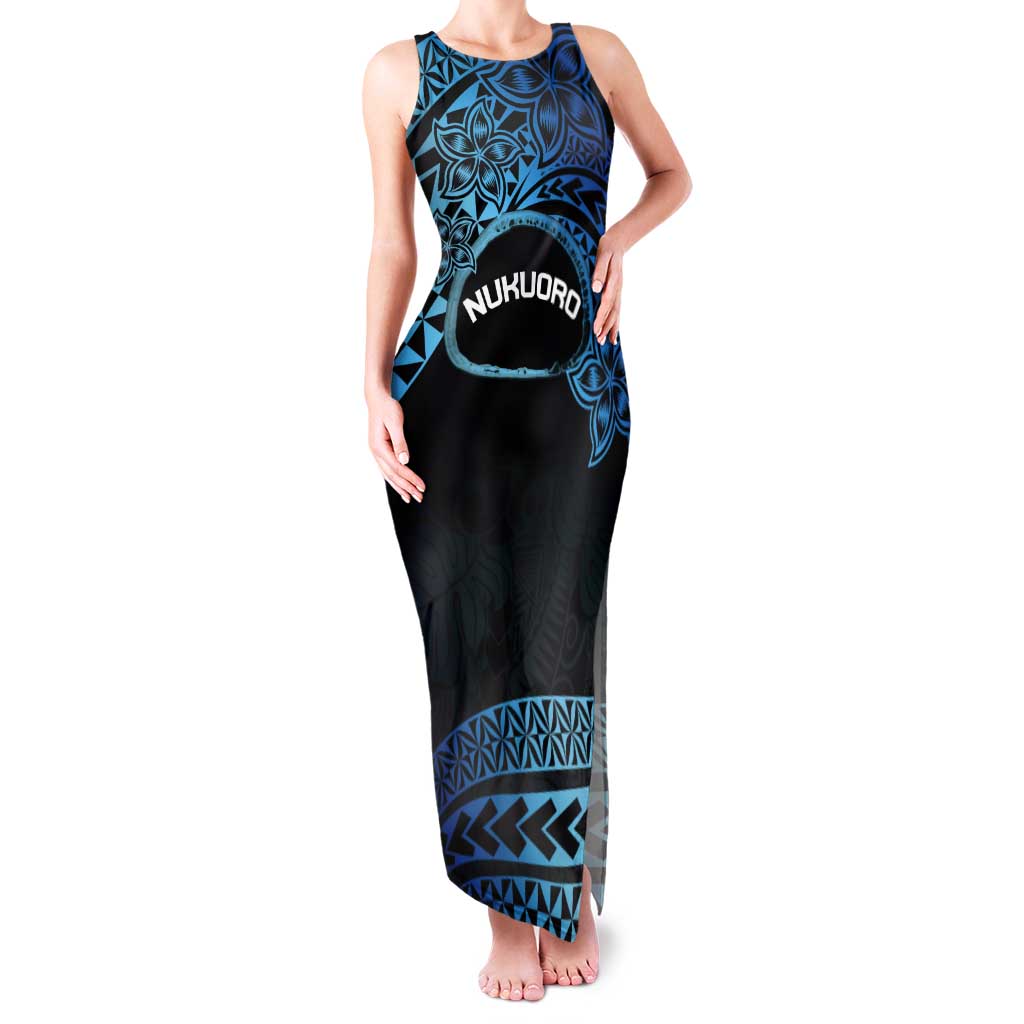 Personalised Pohnpei Nukuoro Micronesia Tank Maxi Dress Polynesian Tattoo Curves Blue Version