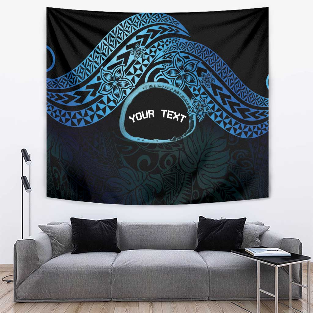 Personalised Pohnpei Nukuoro Micronesia Tapestry Polynesian Tattoo Curves Blue Version