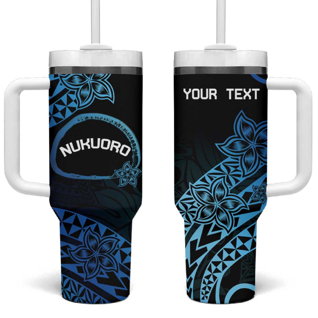 Personalised Pohnpei Nukuoro Micronesia Tumbler With Handle Polynesian Tattoo Curves Blue Version