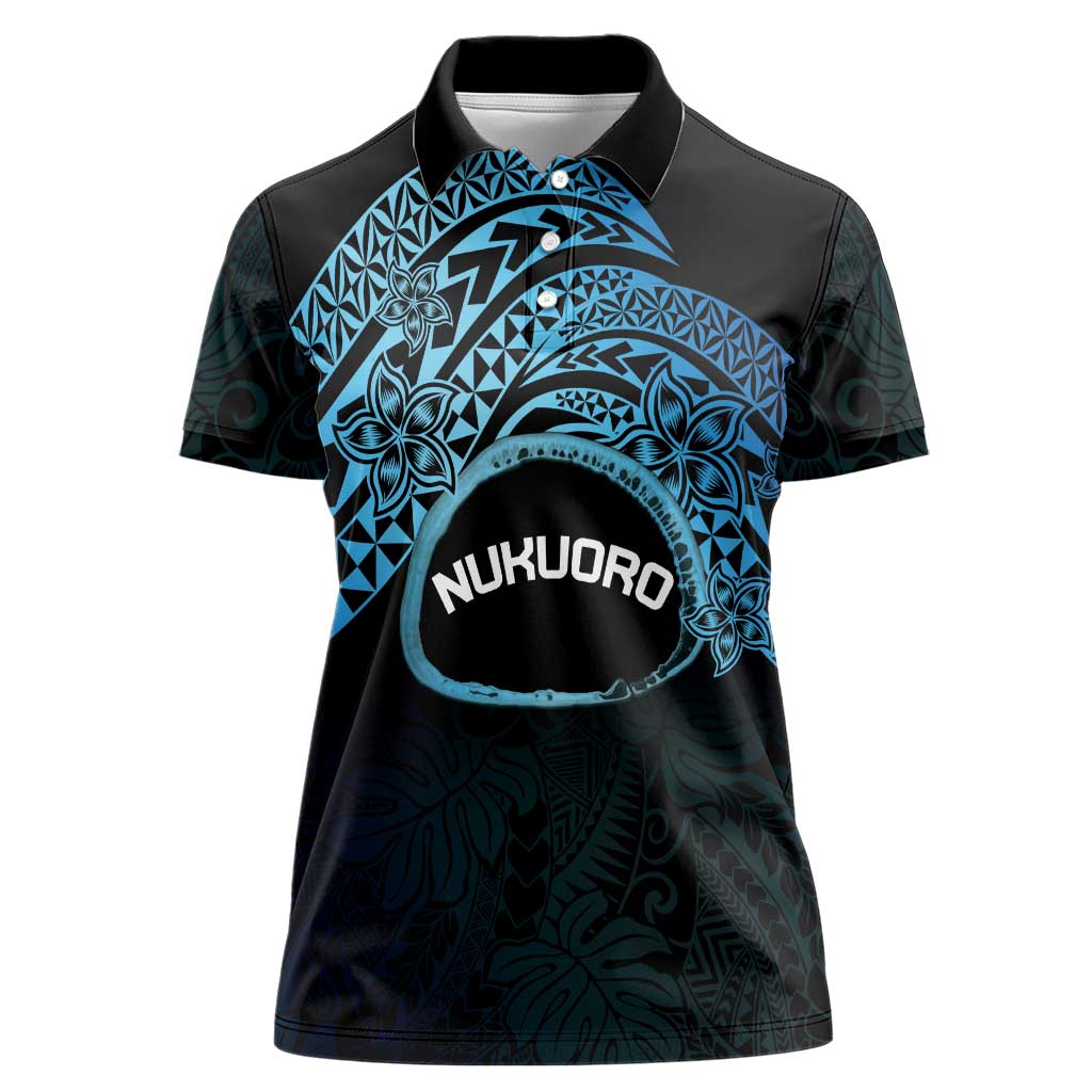 Personalised Pohnpei Nukuoro Micronesia Women Polo Shirt Polynesian Tattoo Curves Blue Version