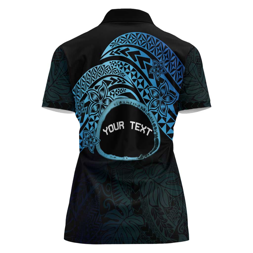 Personalised Pohnpei Nukuoro Micronesia Women Polo Shirt Polynesian Tattoo Curves Blue Version