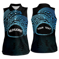 Personalised Pohnpei Nukuoro Micronesia Women Sleeveless Polo Shirt Polynesian Tattoo Curves Blue Version