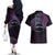 Personalised Pohnpei Nukuoro Micronesia Couples Matching Off The Shoulder Long Sleeve Dress and Hawaiian Shirt Polynesian Tattoo Curves Purple Version