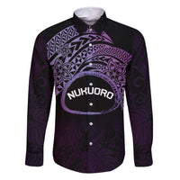 Personalised Pohnpei Nukuoro Micronesia Family Matching Off Shoulder Maxi Dress and Hawaiian Shirt Polynesian Tattoo Curves Purple Version