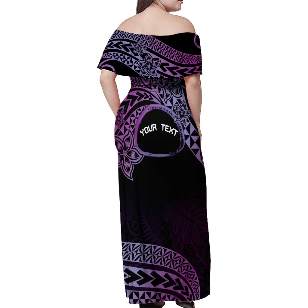 Personalised Pohnpei Nukuoro Micronesia Family Matching Off Shoulder Maxi Dress and Hawaiian Shirt Polynesian Tattoo Curves Purple Version