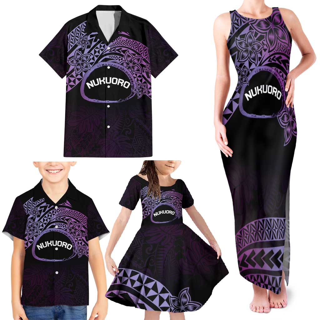 Personalised Pohnpei Nukuoro Micronesia Family Matching Tank Maxi Dress and Hawaiian Shirt Polynesian Tattoo Curves Purple Version