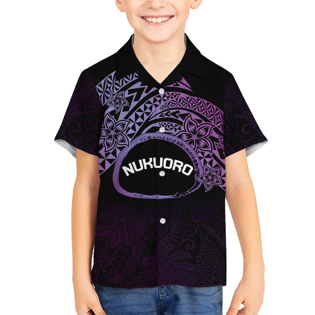 Personalised Pohnpei Nukuoro Micronesia Kid Hawaiian Shirt Polynesian Tattoo Curves Purple Version