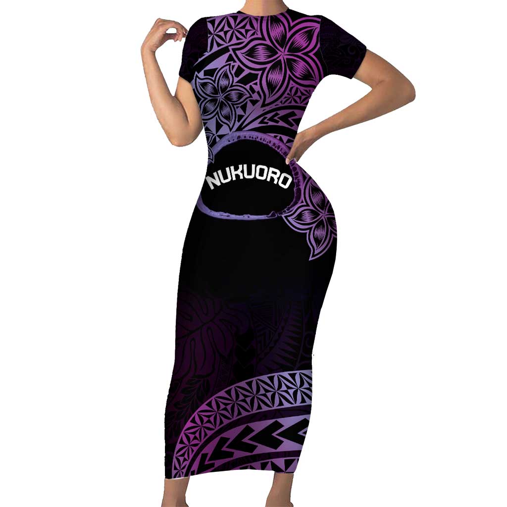 Personalised Pohnpei Nukuoro Micronesia Short Sleeve Bodycon Dress Polynesian Tattoo Curves Purple Version