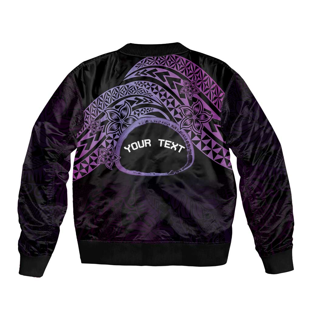 Personalised Pohnpei Nukuoro Micronesia Sleeve Zip Bomber Jacket Polynesian Tattoo Curves Purple Version