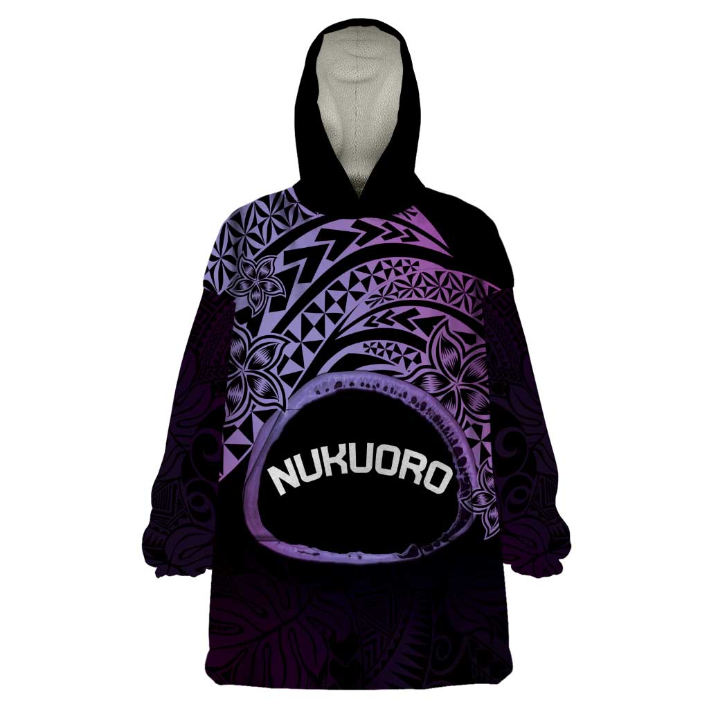 Personalised Pohnpei Nukuoro Micronesia Wearable Blanket Hoodie Polynesian Tattoo Curves Purple Version