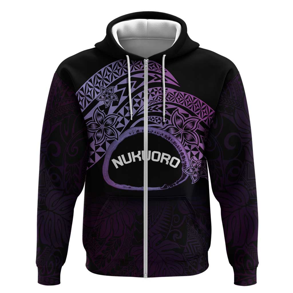 Personalised Pohnpei Nukuoro Micronesia Zip Hoodie Polynesian Tattoo Curves Purple Version