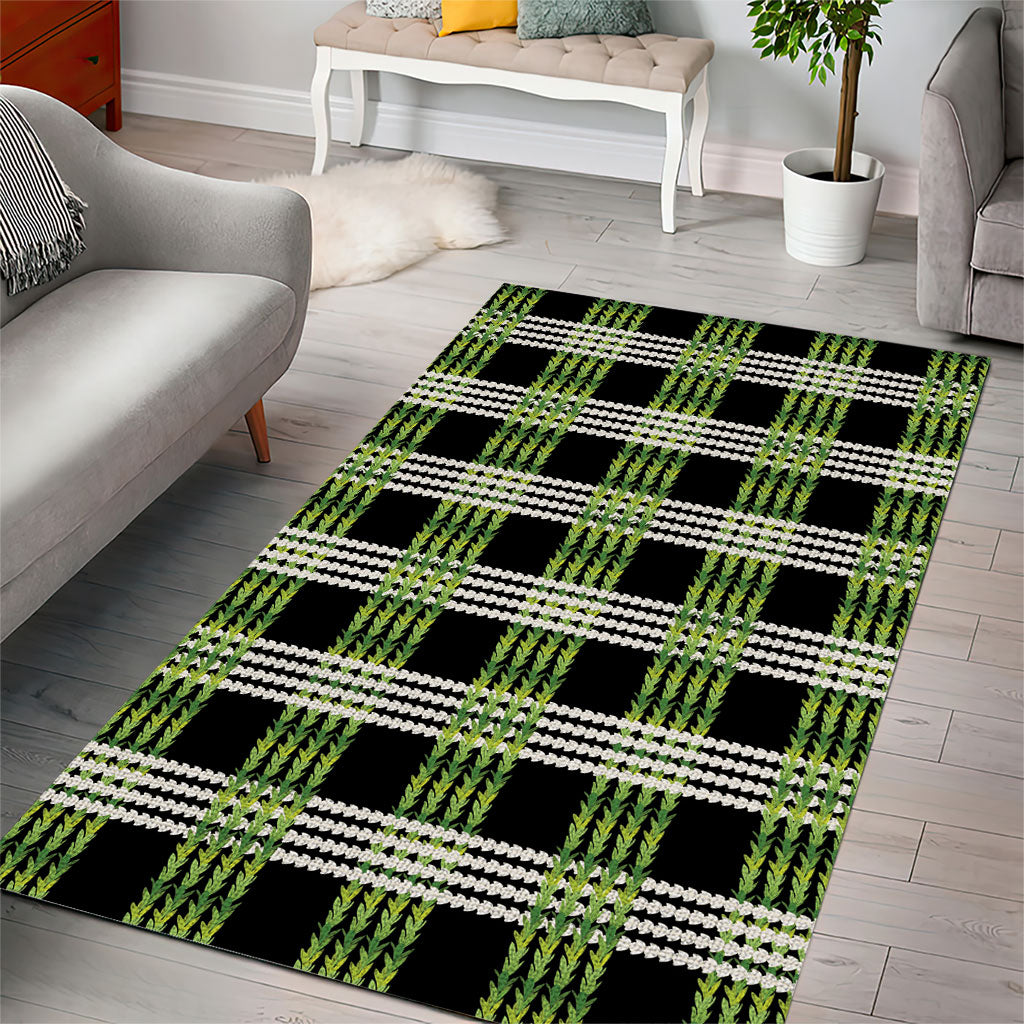 Aloha Hawaii Pakalana Pikake Lei Area Rug Palaka Inspired Hawaiian-plaid Black