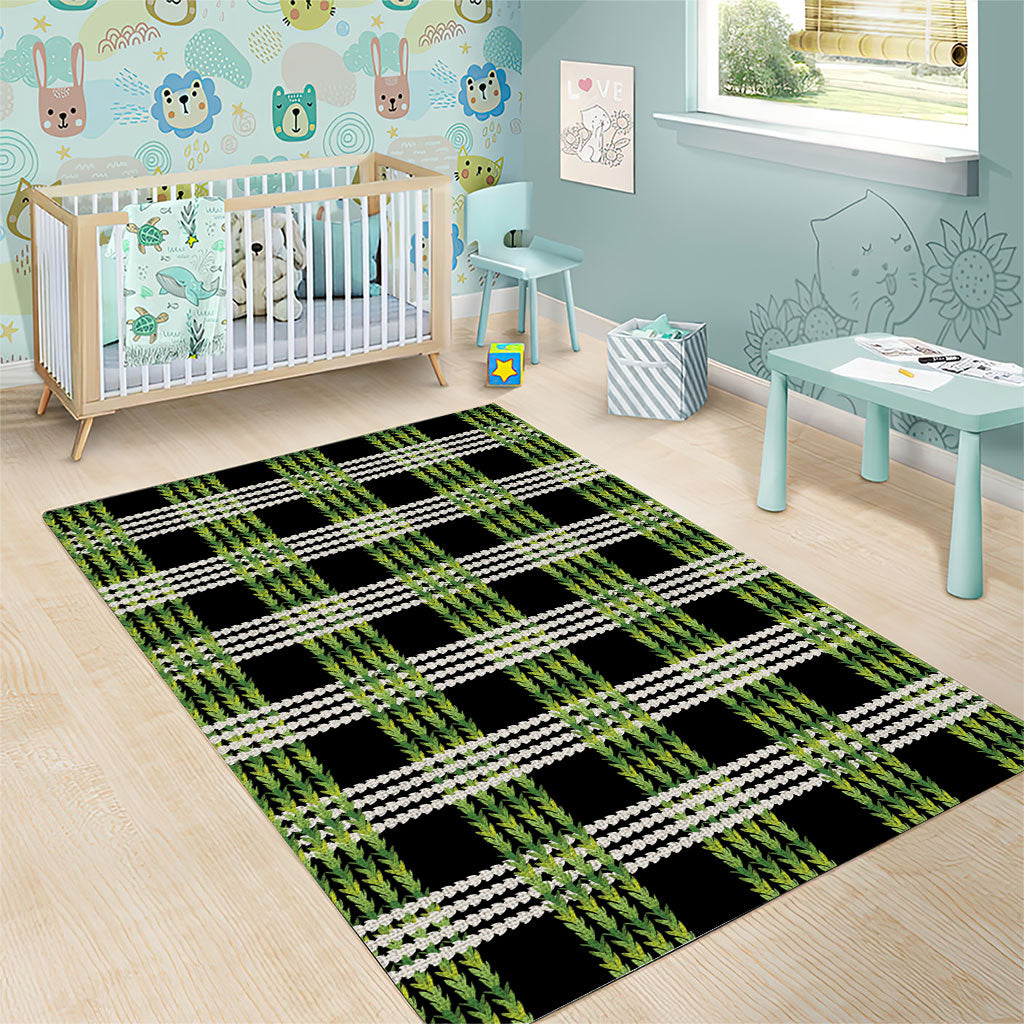 Aloha Hawaii Pakalana Pikake Lei Area Rug Palaka Inspired Hawaiian-plaid Black