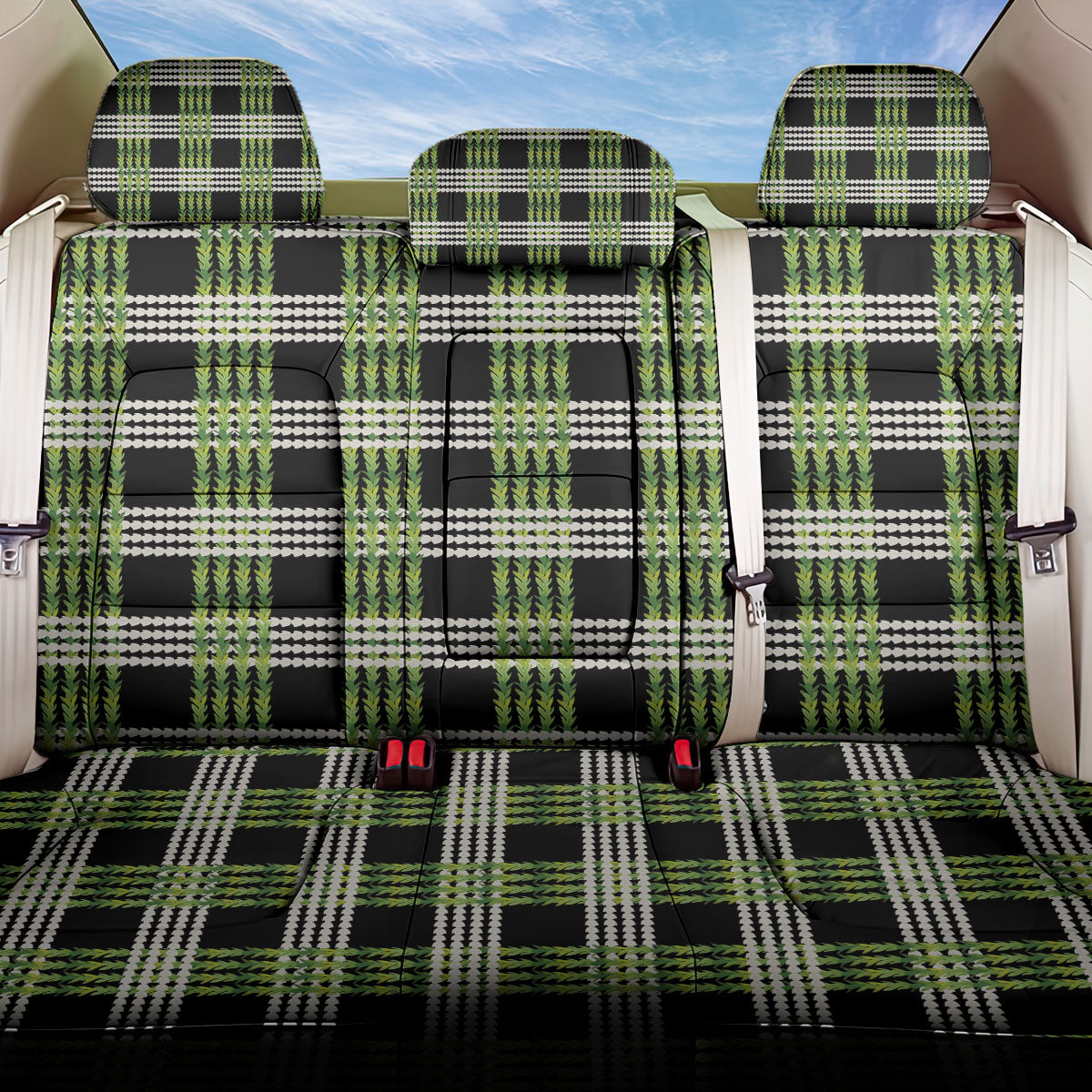 Aloha Hawaii Pakalana Pikake Lei Back Car Seat Cover Palaka Inspired Hawaiian-plaid Black