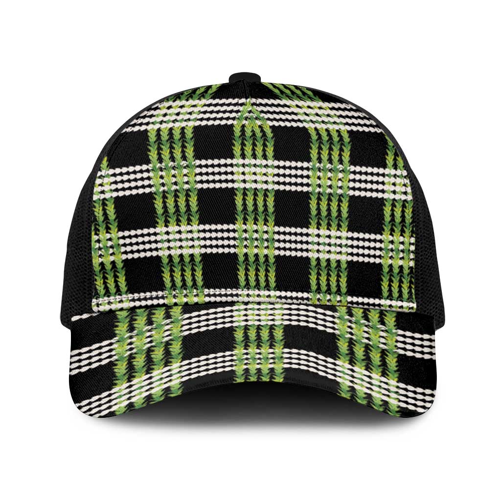 Aloha Hawaii Pakalana Pikake Lei Baseball Net Cap Palaka Inspired Hawaiian-plaid Black LT14 One Size Black Black - Polynesian Pride