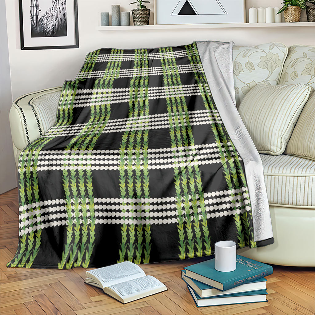 Aloha Hawaii Pakalana Pikake Lei Blanket Palaka Inspired Hawaiian-plaid Black