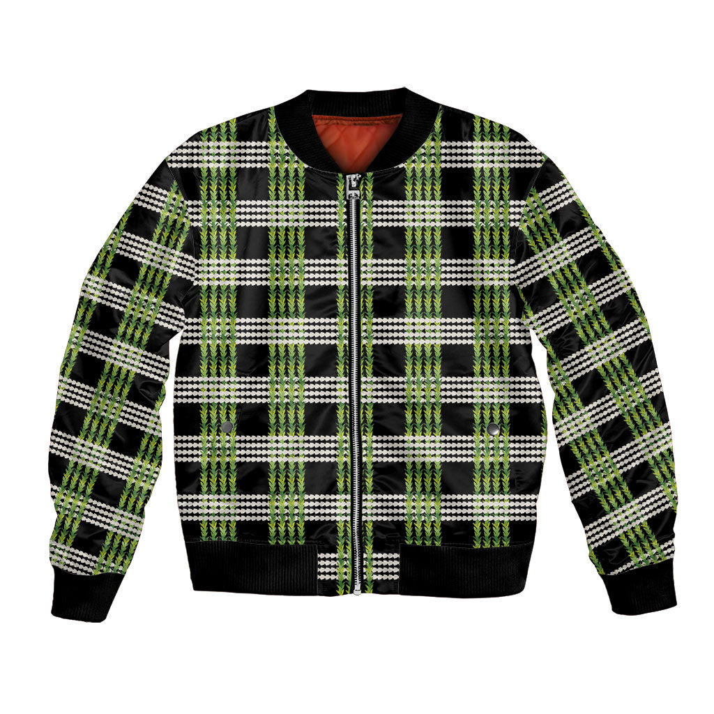 Aloha Hawaii Pakalana Pikake Lei Bomber Jacket Palaka Inspired Hawaiian-plaid Black
