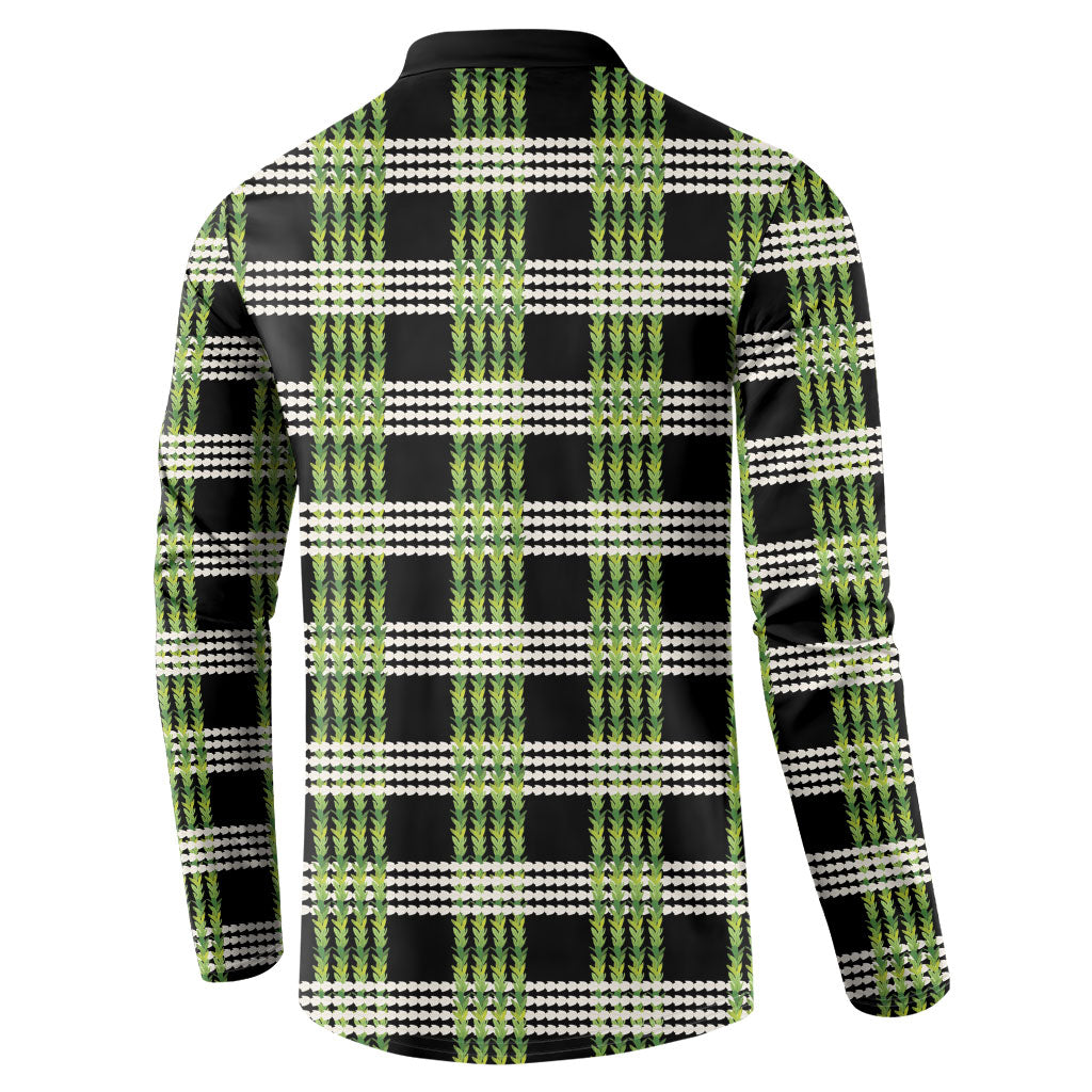 Aloha Hawaii Pakalana Pikake Lei Button Sweatshirt Palaka Inspired Hawaiian-plaid Black