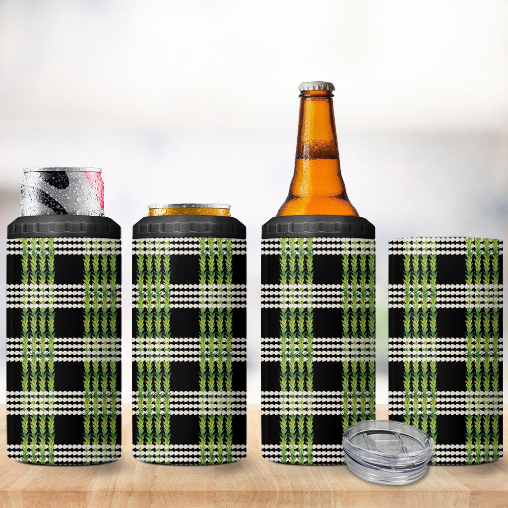 Aloha Hawaii Pakalana Pikake Lei 4 in 1 Can Cooler Tumbler Palaka Inspired Hawaiian-plaid Black