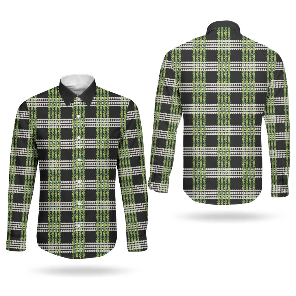 Aloha Hawaii Pakalana Pikake Lei Couples Matching Off Shoulder Maxi Dress and Long Sleeve Button Shirt Palaka Inspired Hawaiian-plaid Black