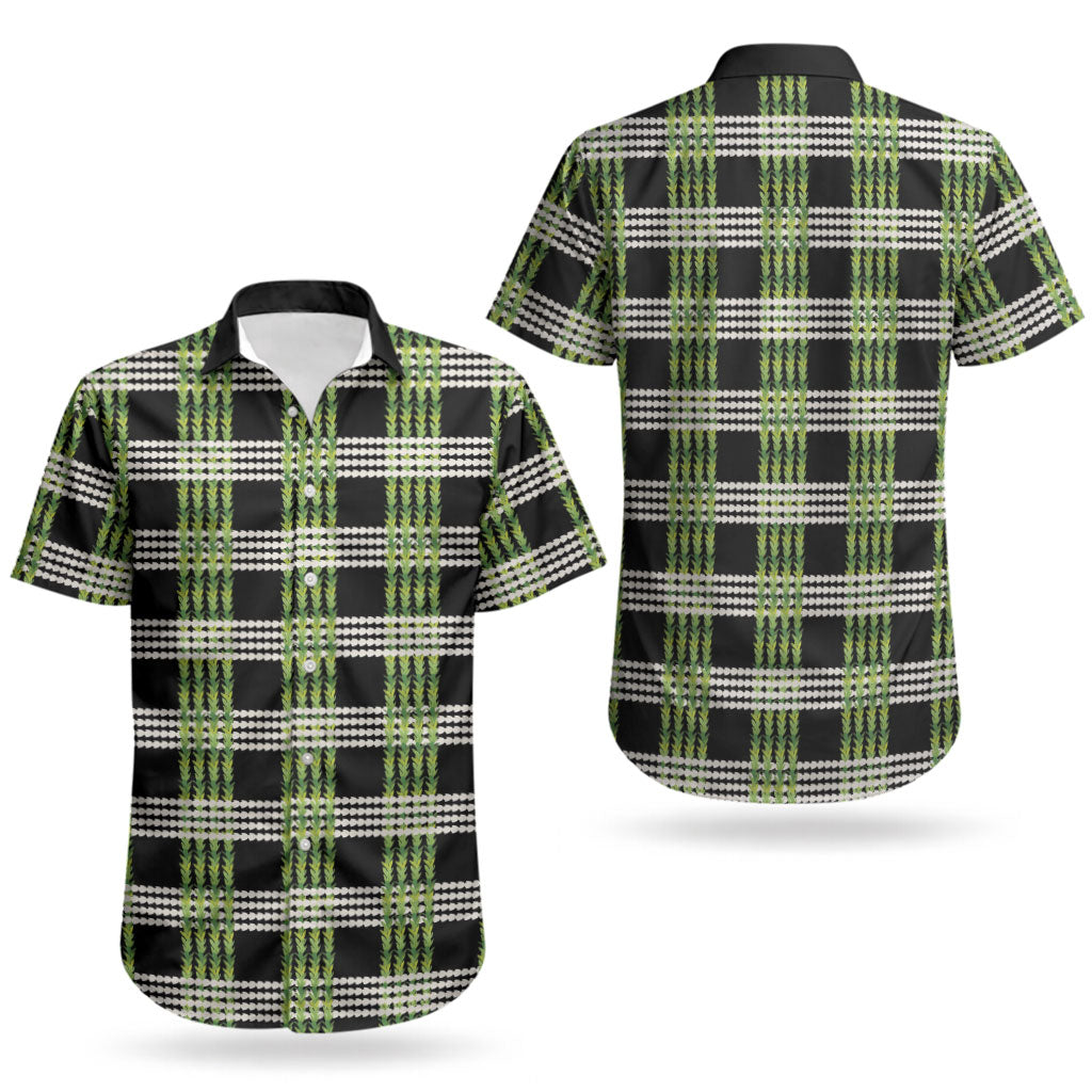 Aloha Hawaii Pakalana Pikake Lei Couples Matching Off Shoulder Short Dress and Hawaiian Shirt Palaka Inspired Hawaiian-plaid Black