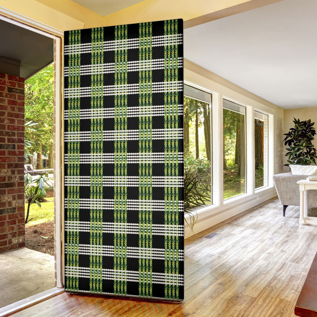 Aloha Hawaii Pakalana Pikake Lei Door Cover Palaka Inspired Hawaiian-plaid Black