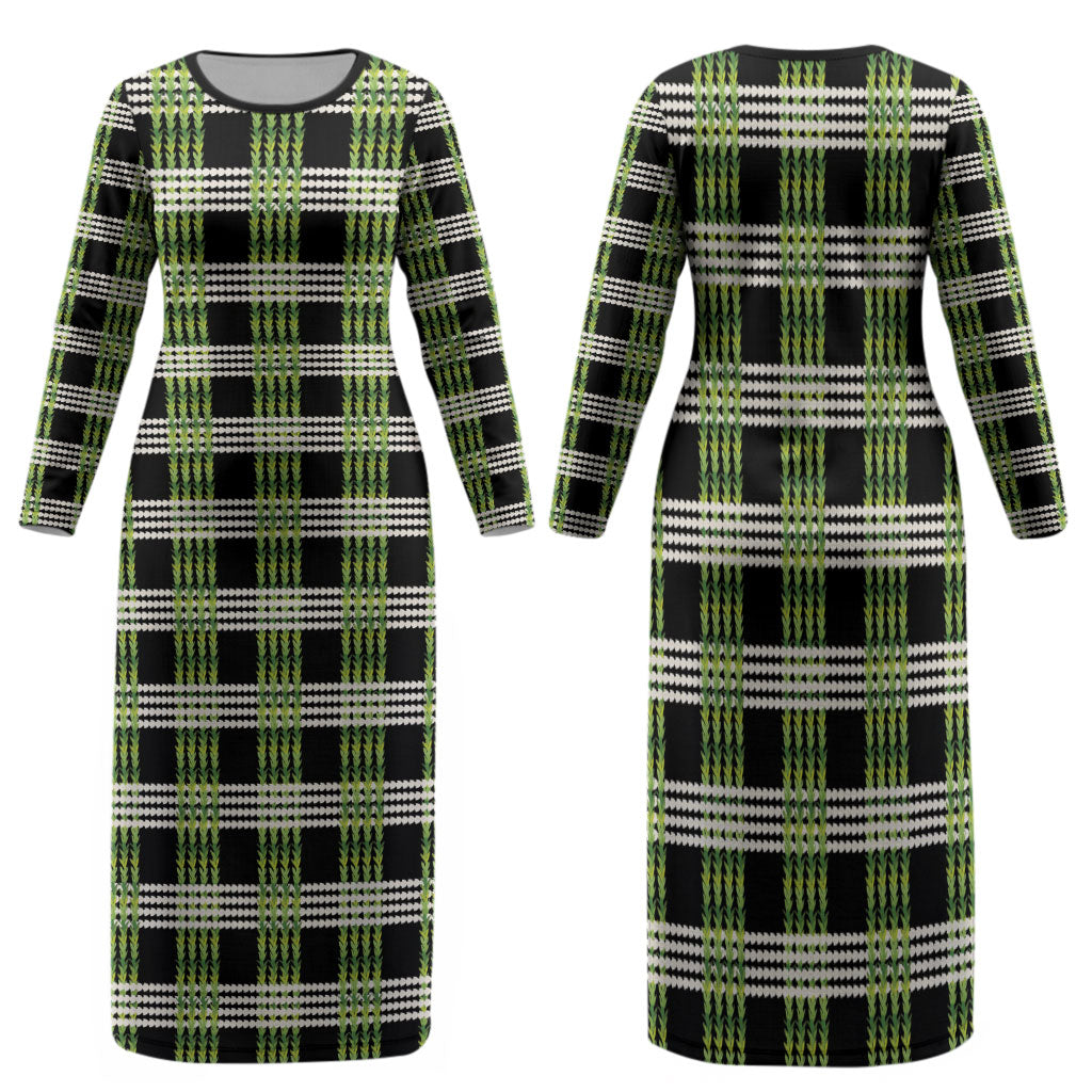 Aloha Hawaii Pakalana Pikake Lei Family Matching Long Sleeve Bodycon Dress and Hawaiian Shirt Palaka Inspired Hawaiian-plaid Black