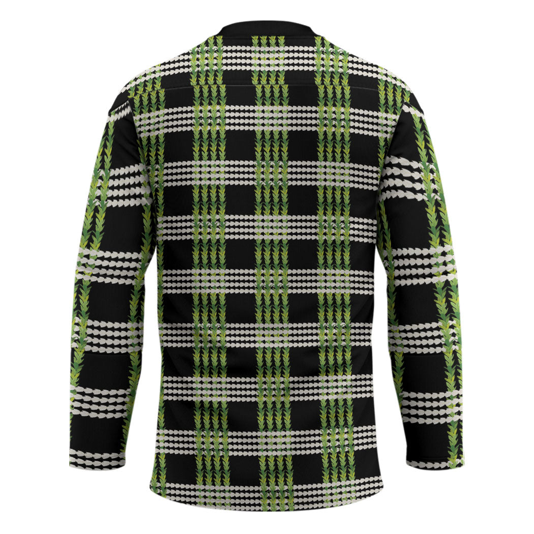 Aloha Hawaii Pakalana Pikake Lei Hockey Jersey Palaka Inspired Hawaiian-plaid Black