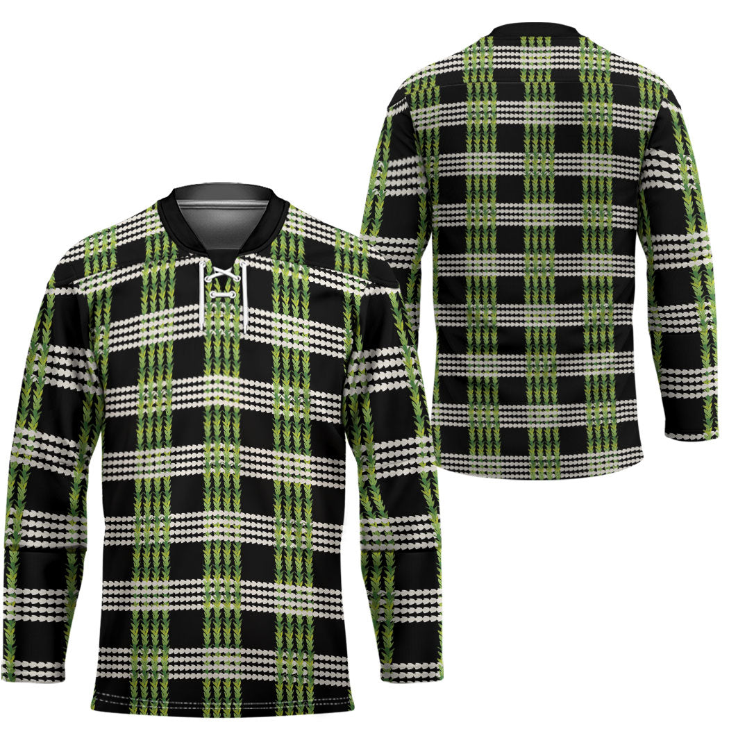 Aloha Hawaii Pakalana Pikake Lei Hockey Jersey Palaka Inspired Hawaiian-plaid Black