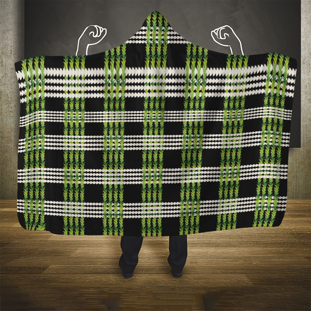Aloha Hawaii Pakalana Pikake Lei Hooded Blanket Palaka Inspired Hawaiian-plaid Black