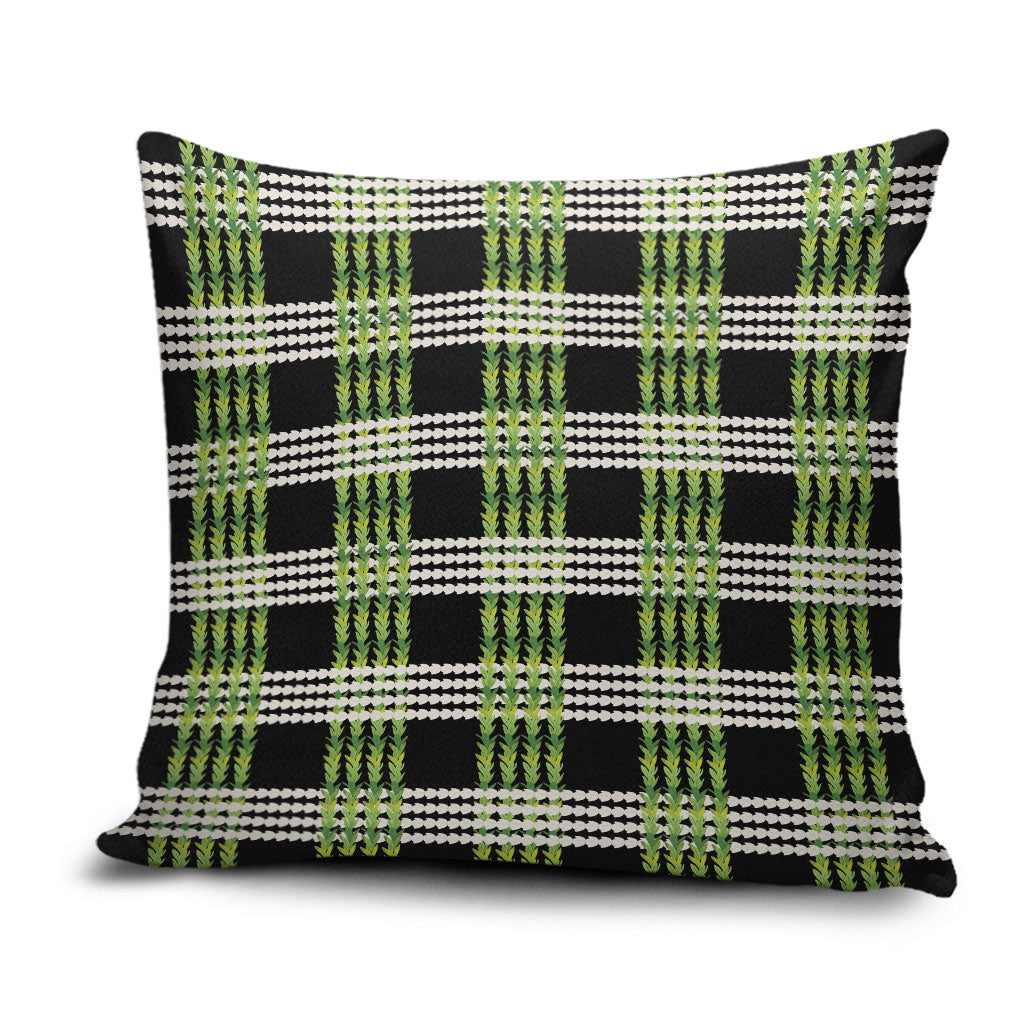 Aloha Hawaii Pakalana Pikake Lei Pillow Cover Palaka Inspired Hawaiian-plaid Black