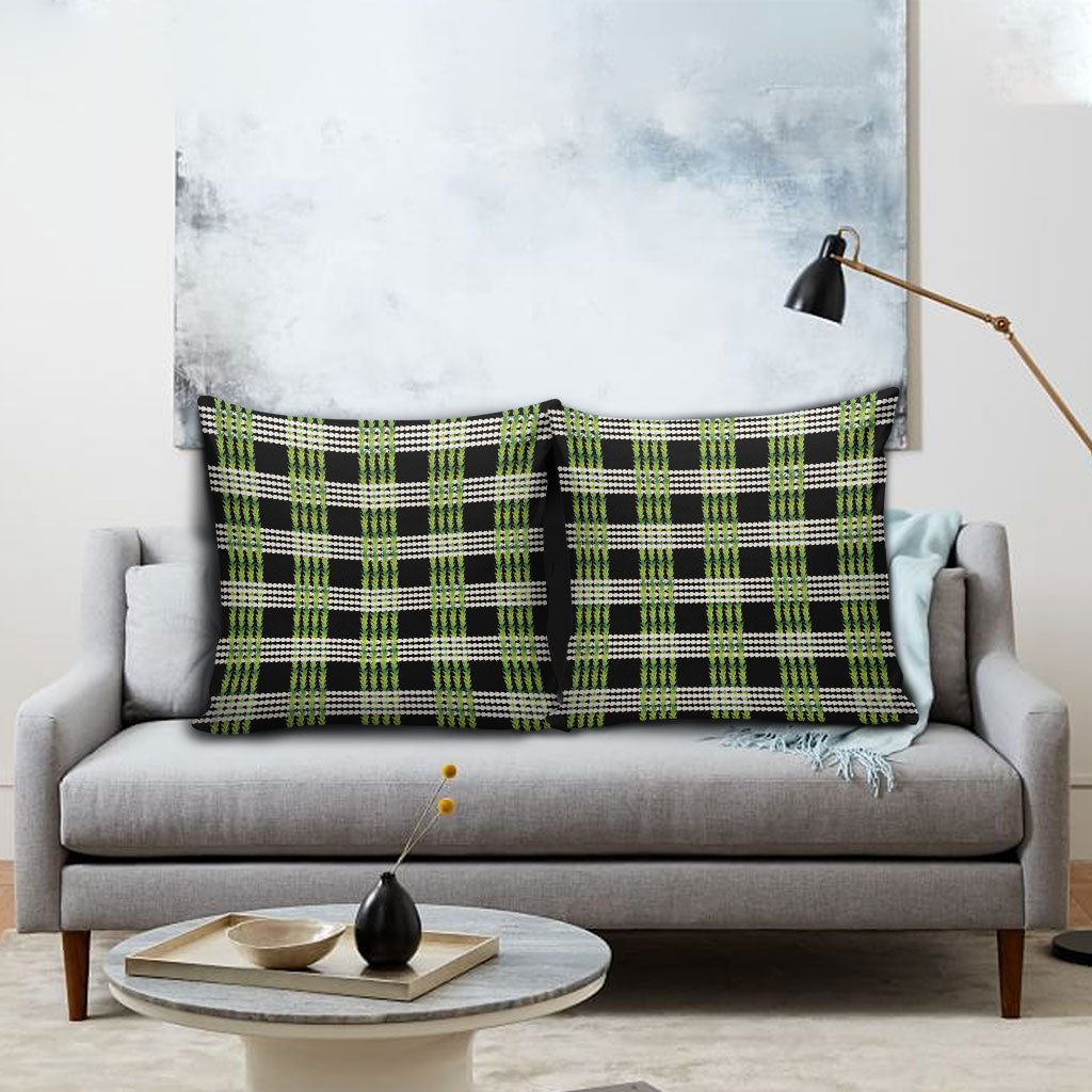 Aloha Hawaii Pakalana Pikake Lei Pillow Cover Palaka Inspired Hawaiian-plaid Black