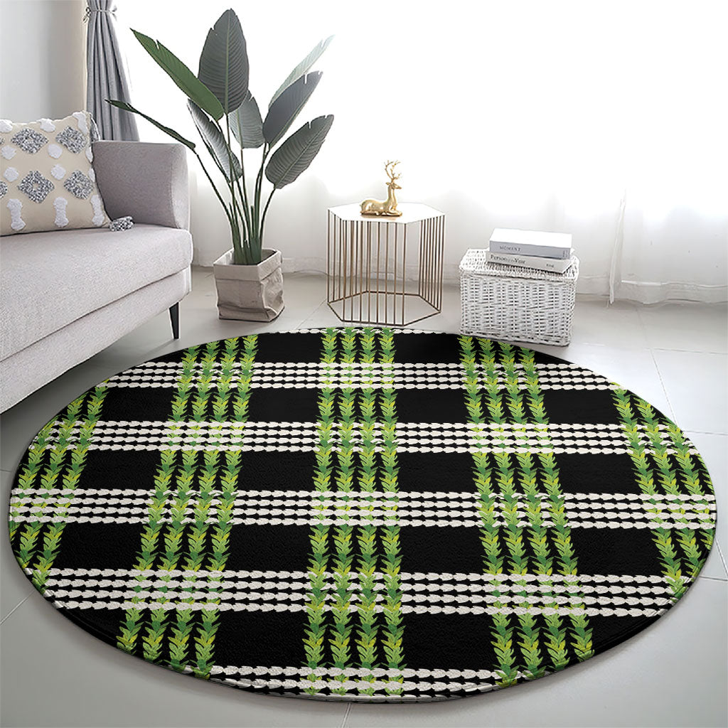 Aloha Hawaii Pakalana Pikake Lei Round Carpet Palaka Inspired Hawaiian-plaid Black