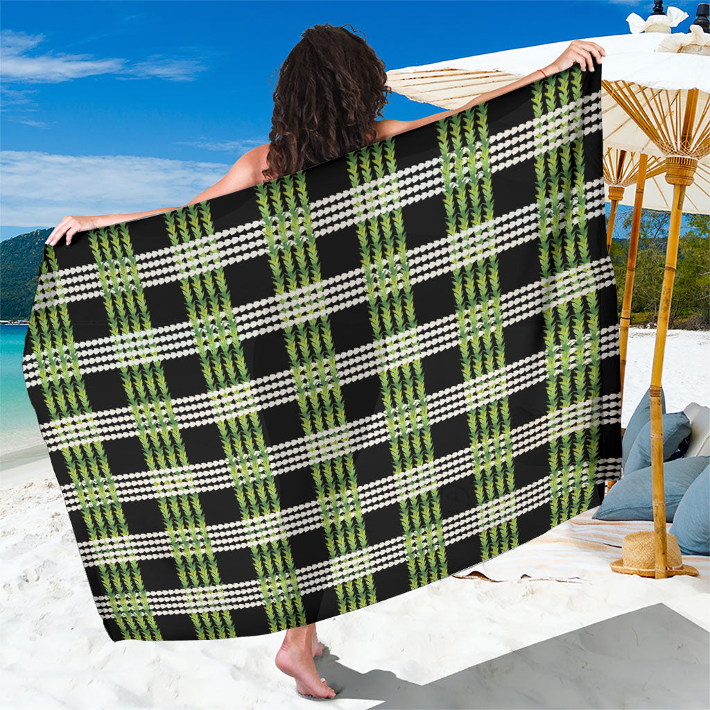Aloha Hawaii Pakalana Pikake Lei Sarong Palaka Inspired Hawaiian-plaid Black LT14 One Size 44 x 66 inches Black - Polynesian Pride