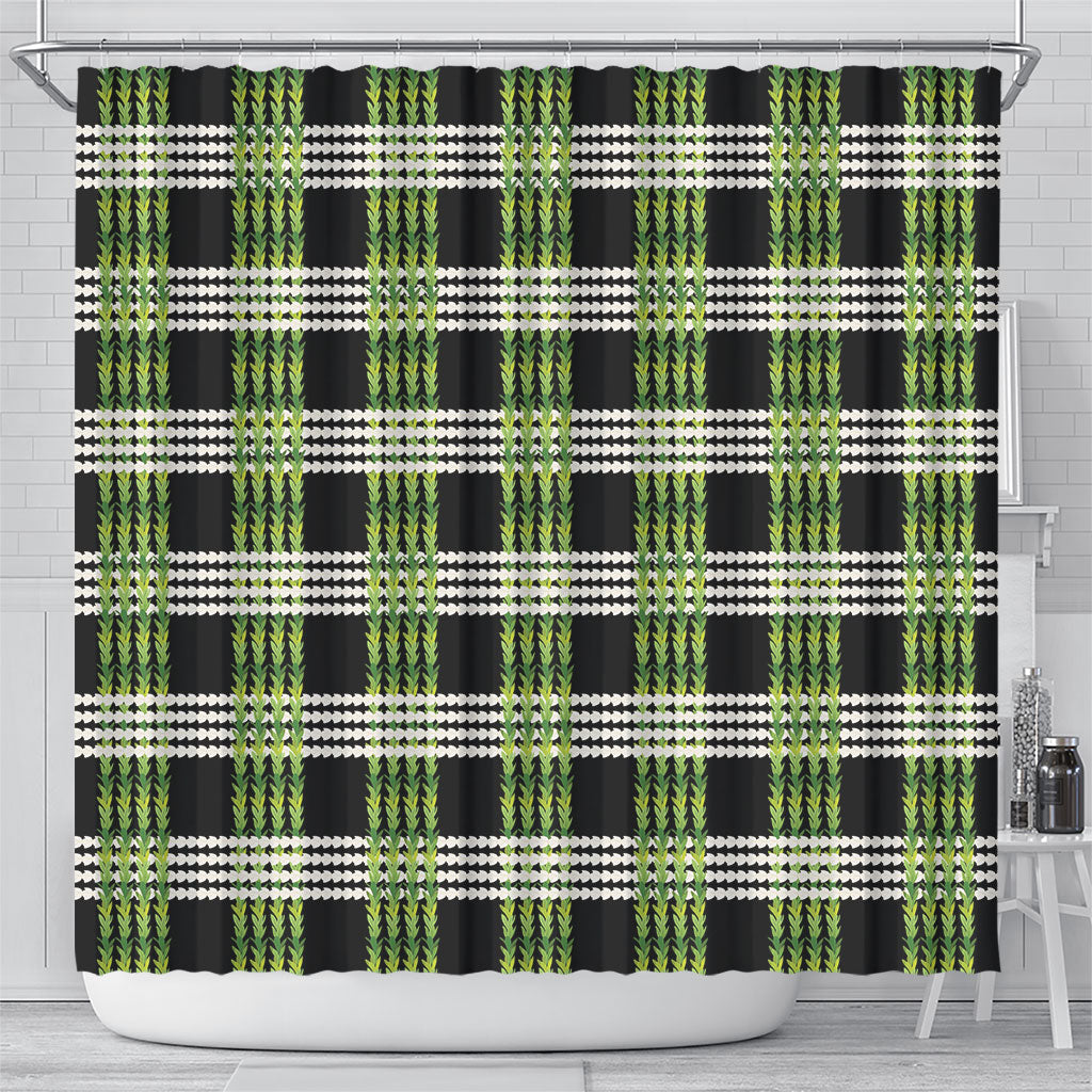 Aloha Hawaii Pakalana Pikake Lei Shower Curtain Palaka Inspired Hawaiian-plaid Black