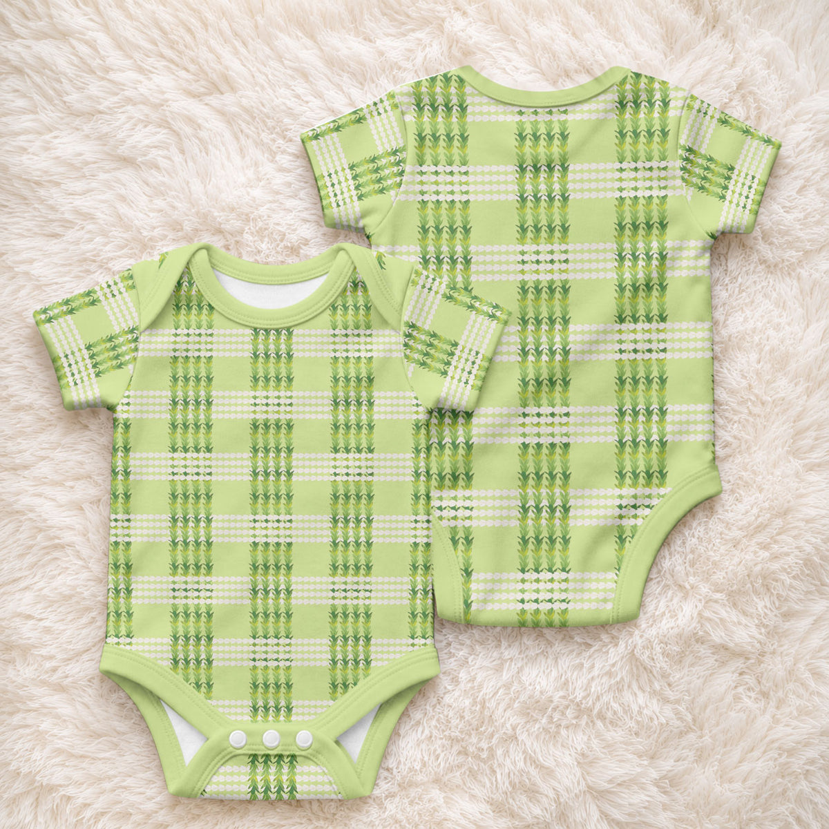 Aloha Hawaii Pakalana Pikake Lei Baby Onesie Palaka Inspired Hawaiian-plaid Pastel Green