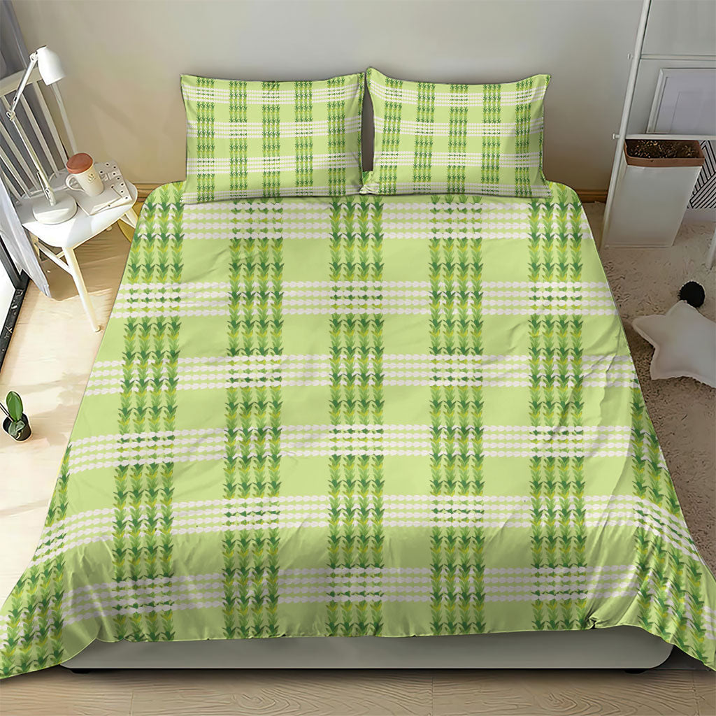 Aloha Hawaii Pakalana Pikake Lei Bedding Set Palaka Inspired Hawaiian-plaid Pastel Green