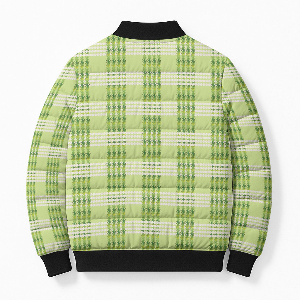 Aloha Hawaii Pakalana Pikake Lei Bomber Puffer Jacket Palaka Inspired Hawaiian-plaid Pastel Green